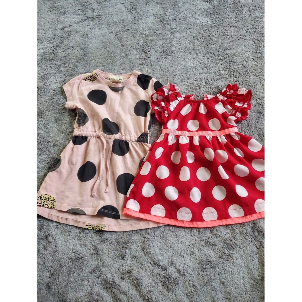 Toddler Girls 12-18M Red Dress- White Polka Dots And Pink Dress - Black Dots